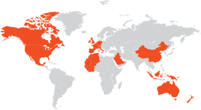 Representación gráfica del mundo, que destaca las regiones en las que está representado Duratherm.